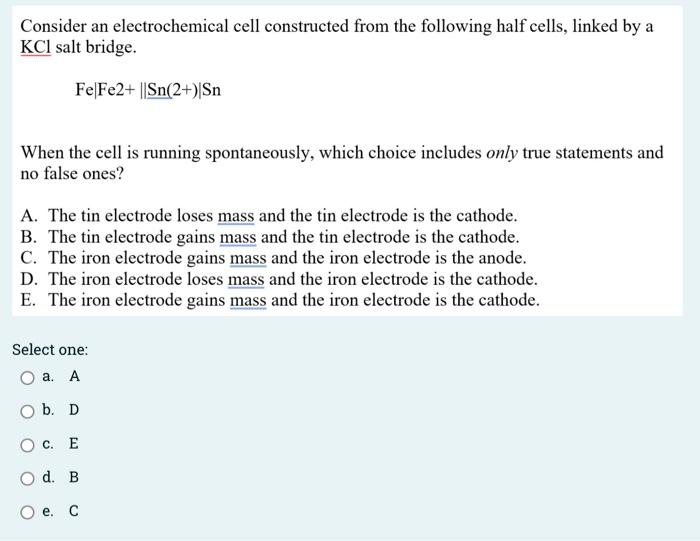 Solved Consider An Electrochemical Cell Constructed From The | Chegg.com