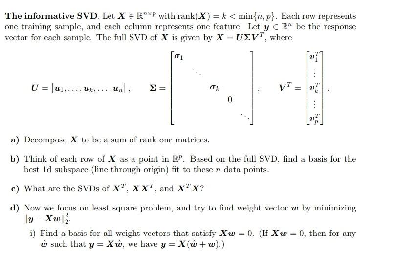 The Informative Svd Let X E Rnxp With Rank X K Chegg Com