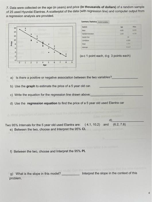 Solved 7. Data were collected on the age (in years) and | Chegg.com