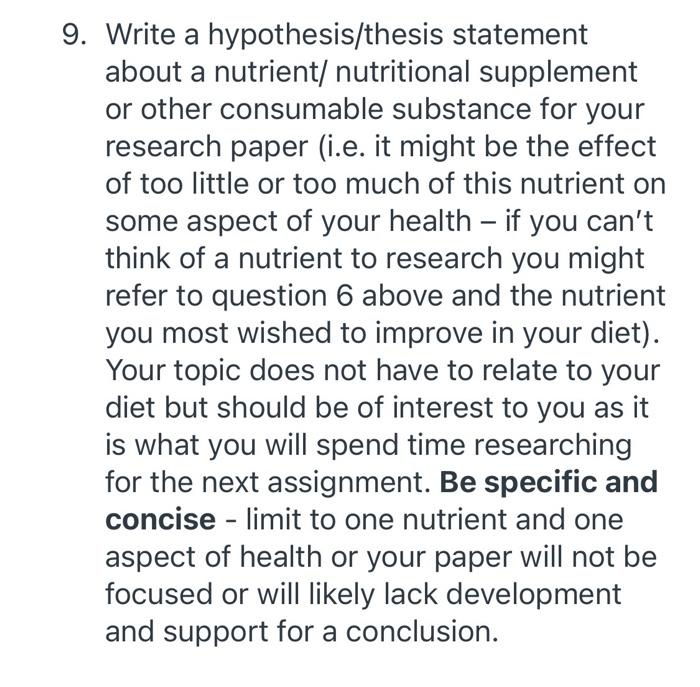 thesis statement on nutrition