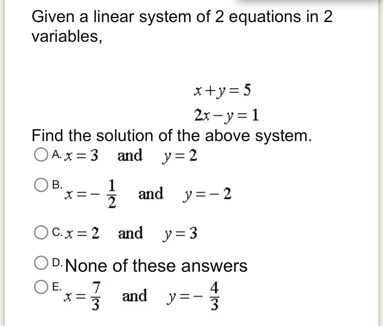 Solved Given a linear system of 2 ﻿equations in 2 | Chegg.com