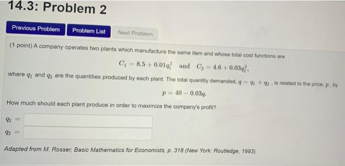 Solved 14.3: Problem 1 Previous Problem Problem List Next | Chegg.com