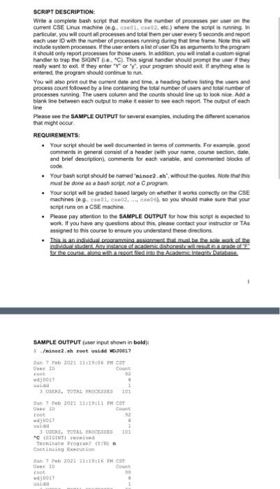 Solved SCRIPT DESCRIPTION: Write a complete bash script that | Chegg.com