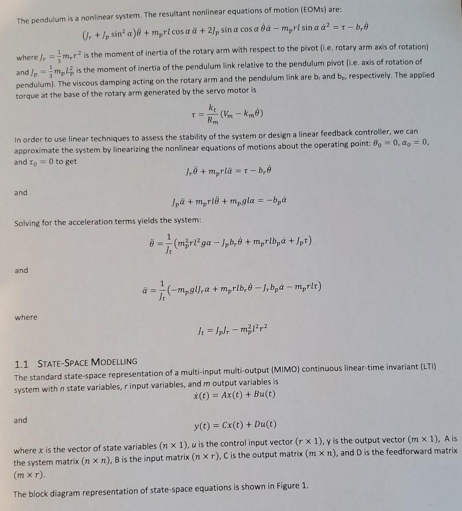 The Pendulum Is A Nonlinear System The Resultant Chegg Com