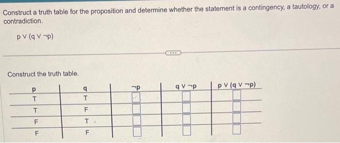 Solved Construct a truth table for the proposition and | Chegg.com