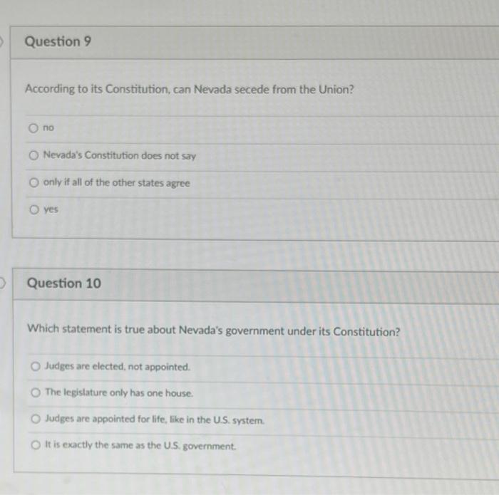 Solved Question 9 According to its Constitution, can Nevada