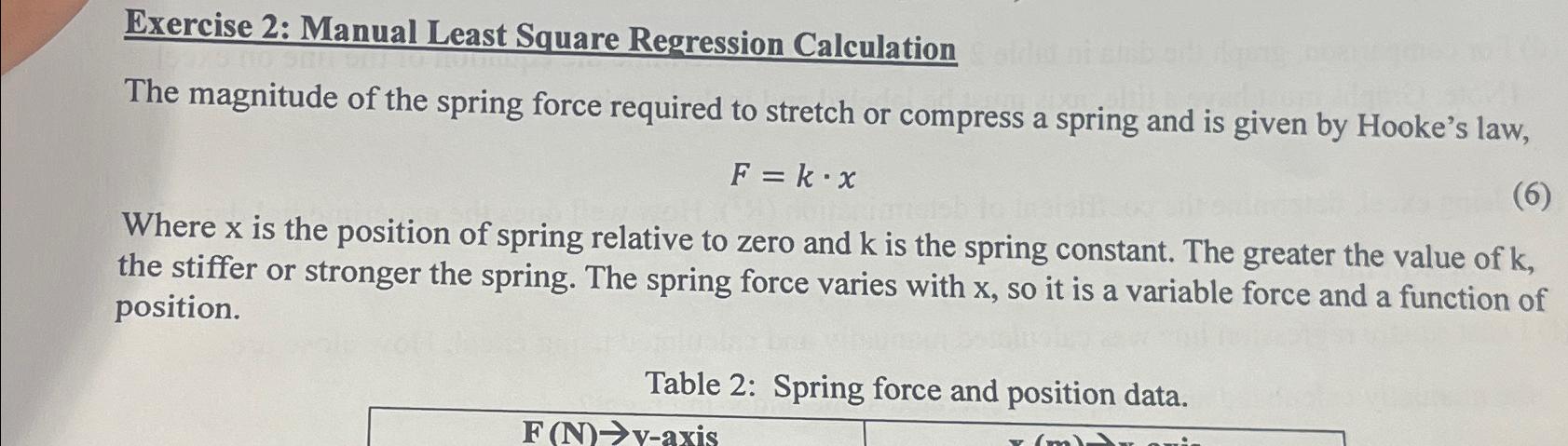 Exercise 2: Manual Least Square Regression | Chegg.com