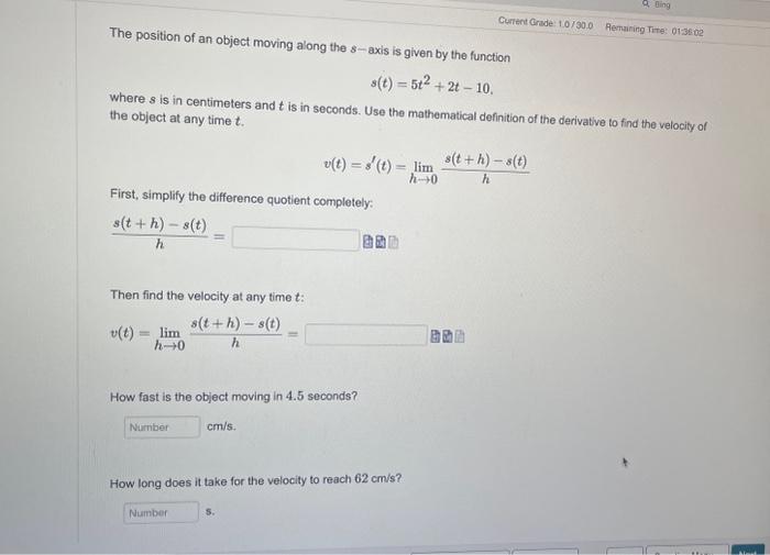 Solved The position of an object moving along the s-axis is | Chegg.com