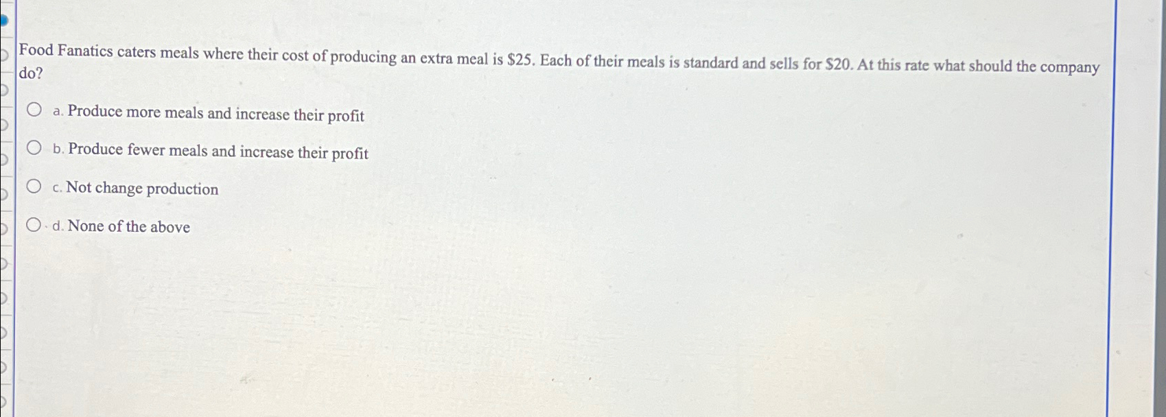 Solved Food Fanatics caters meals where their cost of