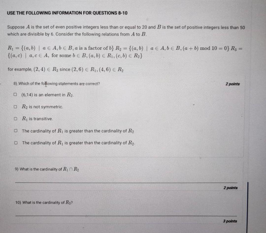 Solved USE THE FOLLOWING INFORMATION FOR QUESTIONS 8-10 | Chegg.com