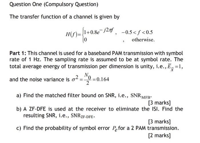 Question One (Compulsory Question) The transfer | Chegg.com