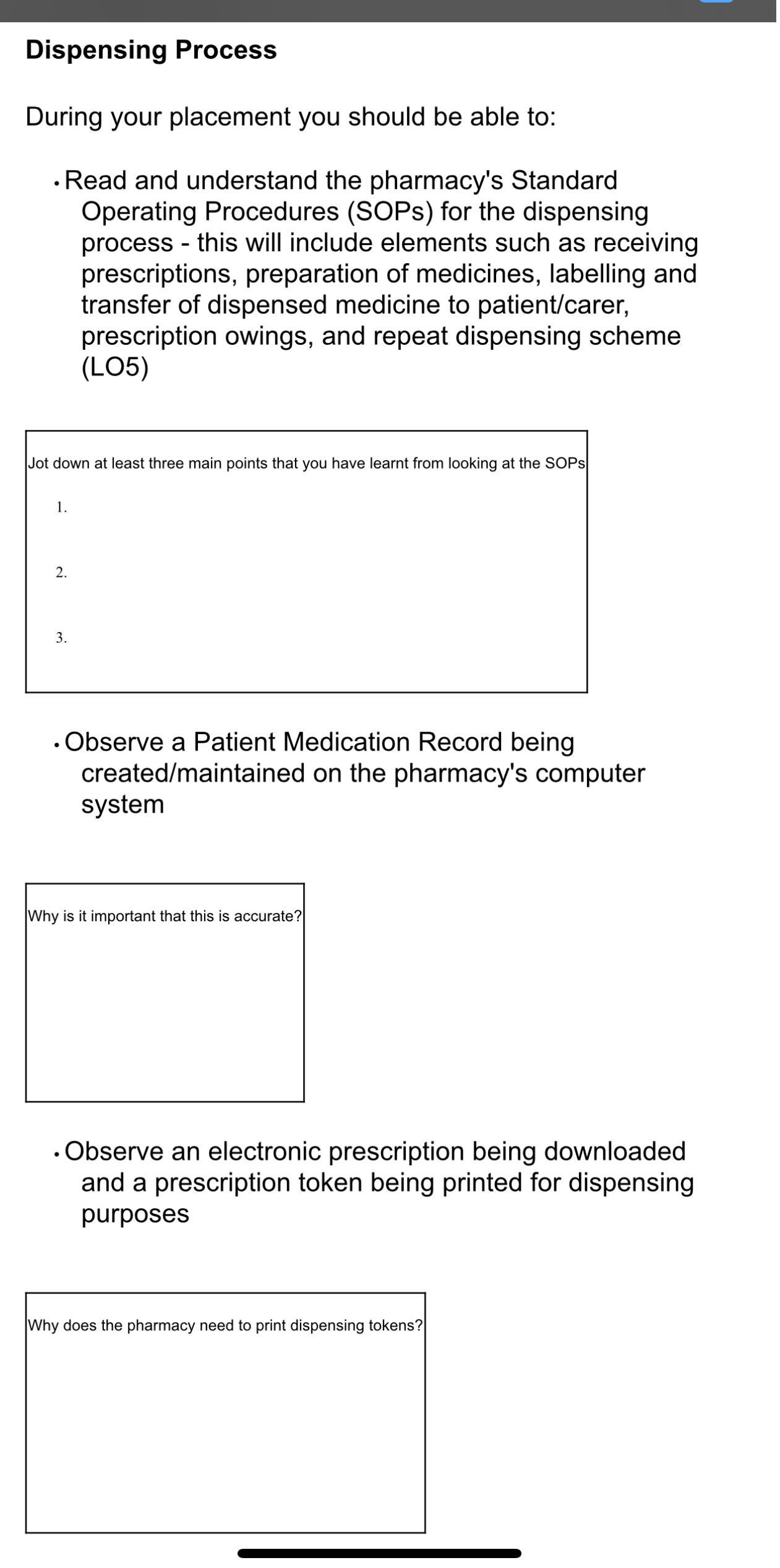 Solved Dispensing ProcessDuring your placement you should be | Chegg.com