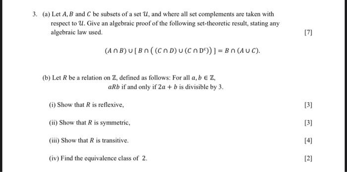 Solved 3. (a) Let A, B And C Be Subsets Of A Set U, And | Chegg.com