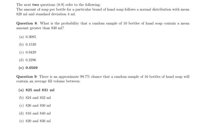 Solved The next two questions (8-9) refer to the following: | Chegg.com