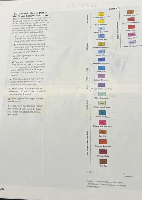 Solved 17. Geologic Map of Part of the Grand Canyon - | Chegg.com
