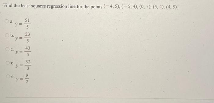 Solved Find the least squares regression line for the points | Chegg.com