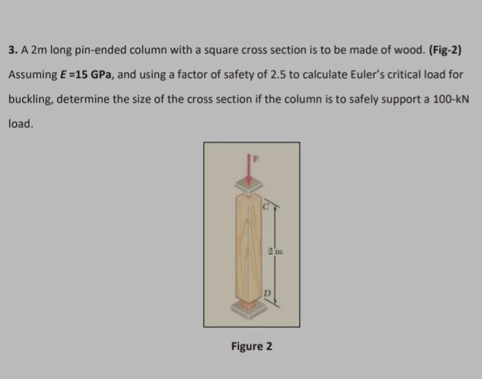 Solved 3. A 2m long pin-ended column with a square cross