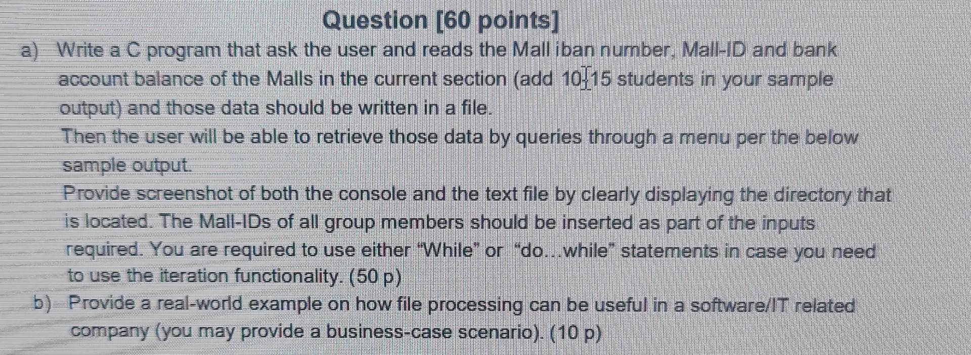 Solved Question (60 points] a) Write a C program that ask | Chegg.com