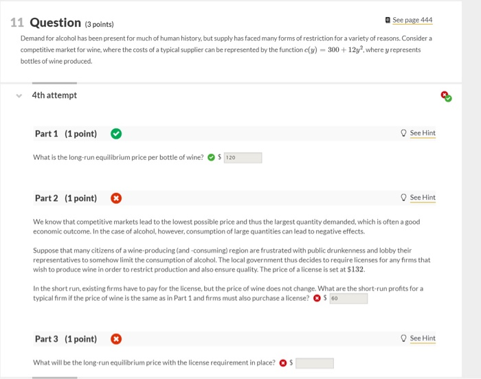Solved 11 Question (3 points) See page 444 Demand for | Chegg.com