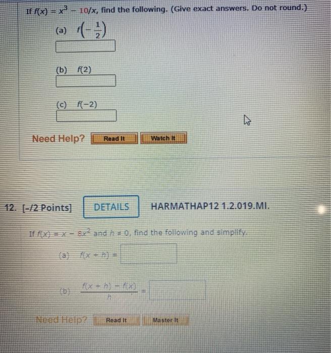 Solved If f(x) = x3 - 10/x, find the following. (Give exact | Chegg.com