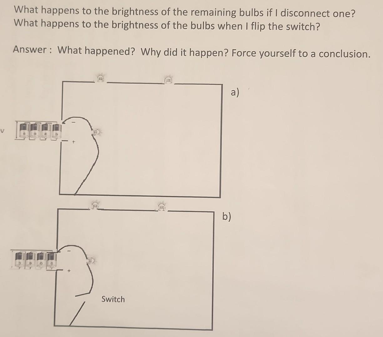 Solved What happens to the brightness of the remaining bulbs | Chegg.com