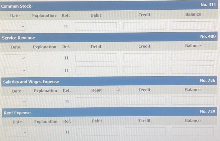 Solved Post to the ledger accounts. (Post entries in the | Chegg.com