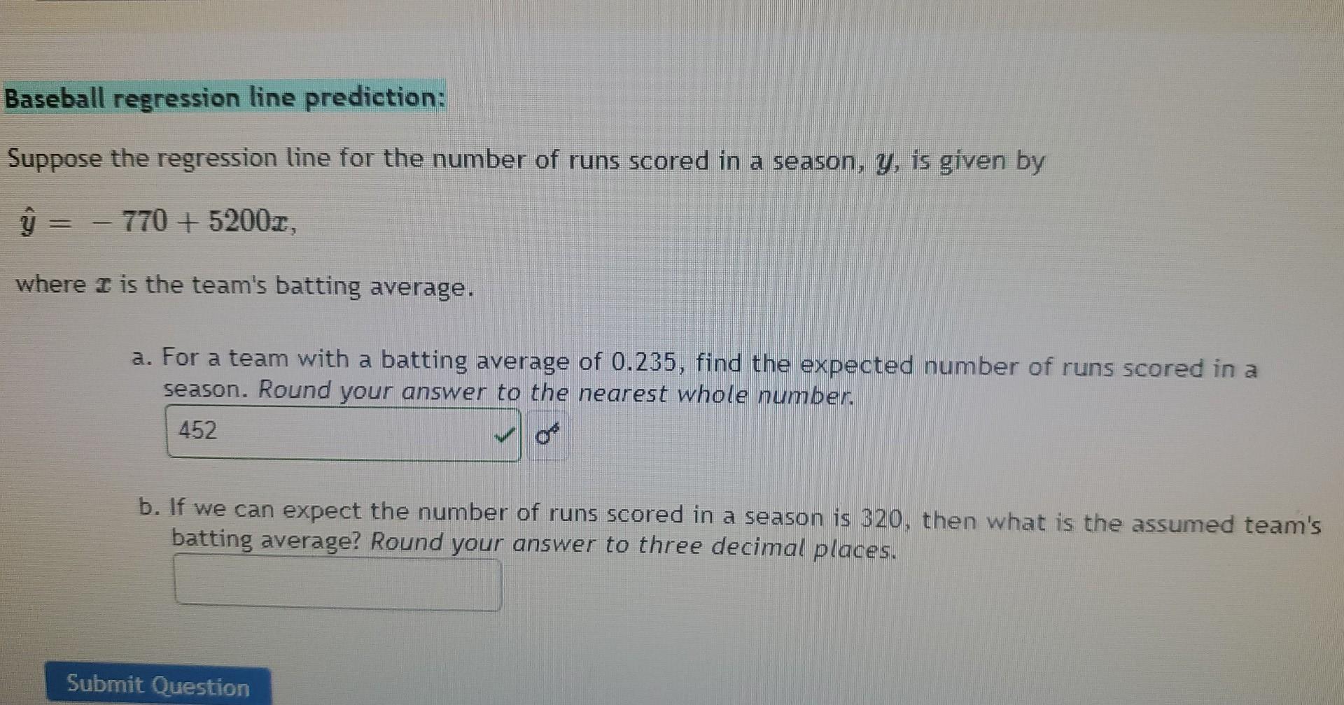 Solved Baseball regression line prediction Suppose the