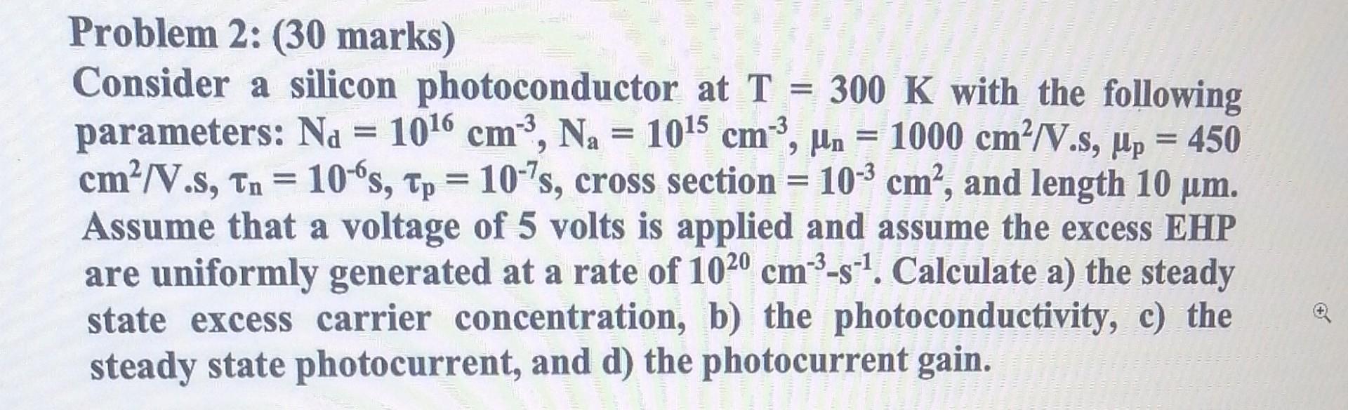 Solved Problem 2: (30 Marks) Consider A Silicon | Chegg.com