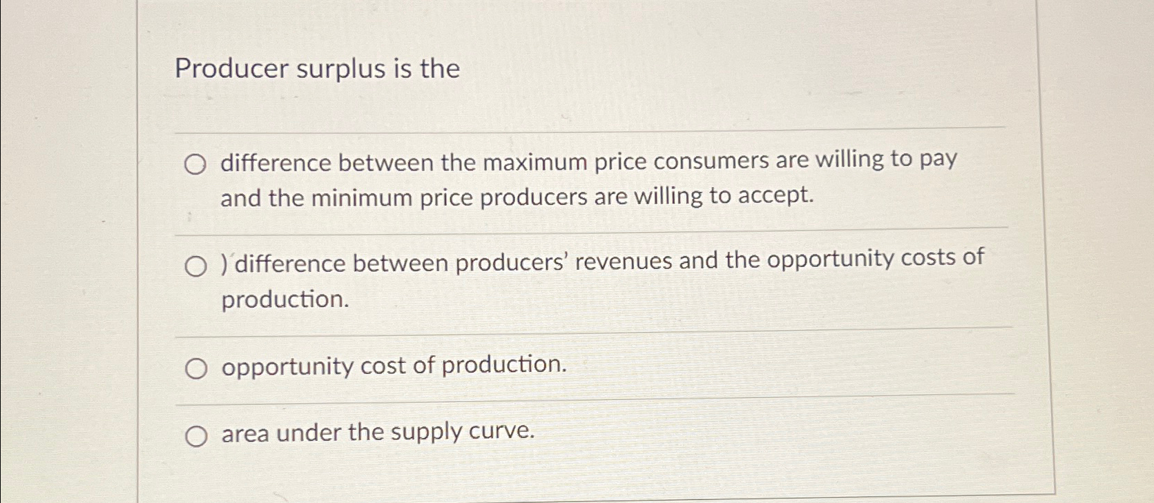 Solved Producer surplus is thedifference between the maximum | Chegg.com