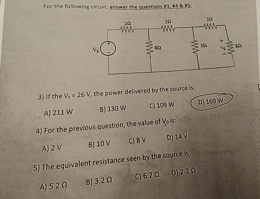 For the following circuit, answer the questions | Chegg.com