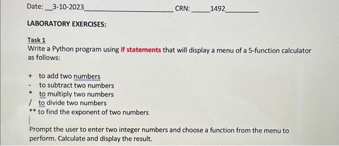 Solved Date: 3-10-2023 LABORATORY EXERCISES: to add two | Chegg.com