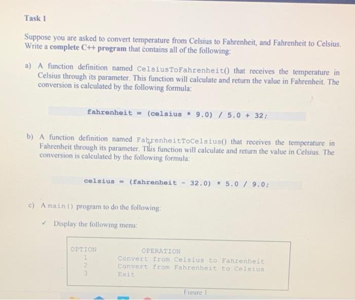 Solved Task 1 Suppose you are asked to convert temperature | Chegg.com