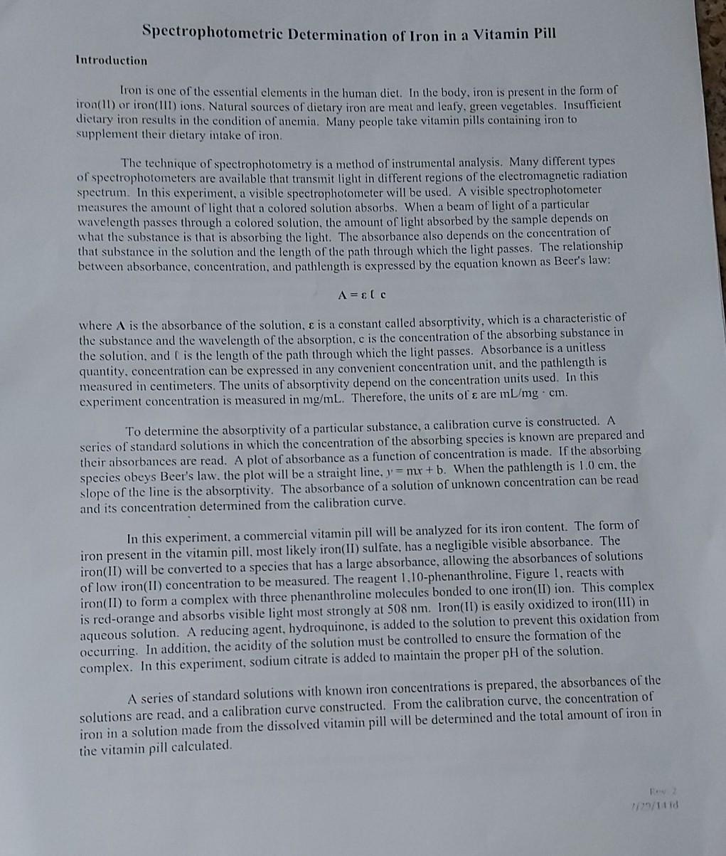 spectrophotometric determination of iron experiment