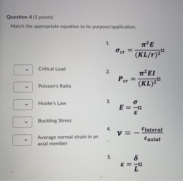 Solved Question 4 (5 points) Match the appropriate equation | Chegg.com