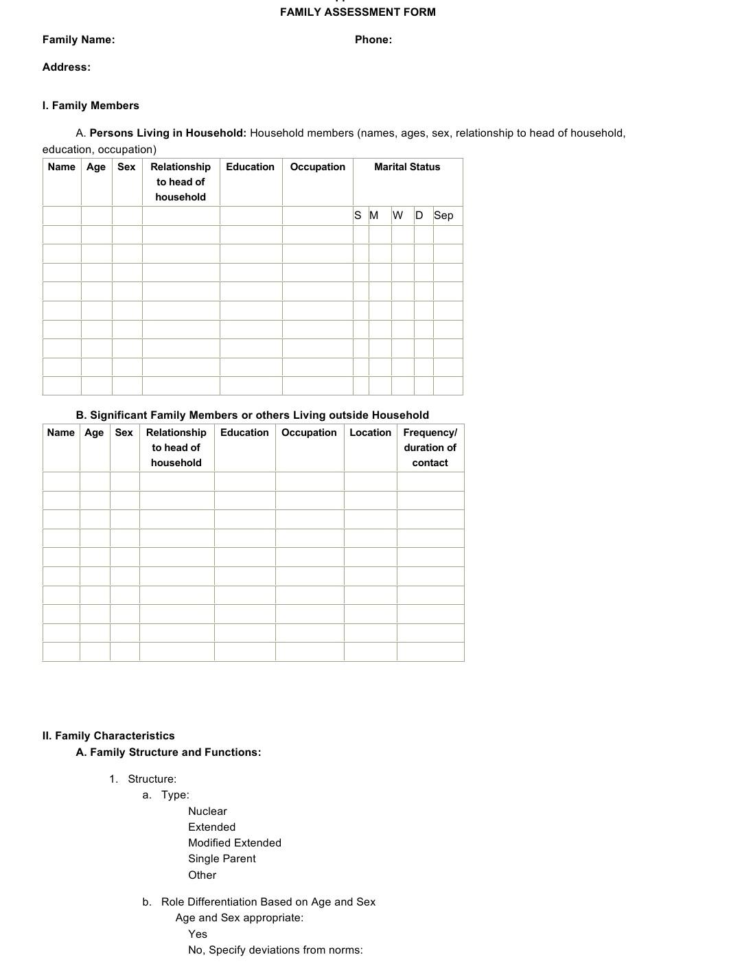 Solved FAMILY ASSESSMENT FORM Family Name: Phone: Address: | Chegg.com