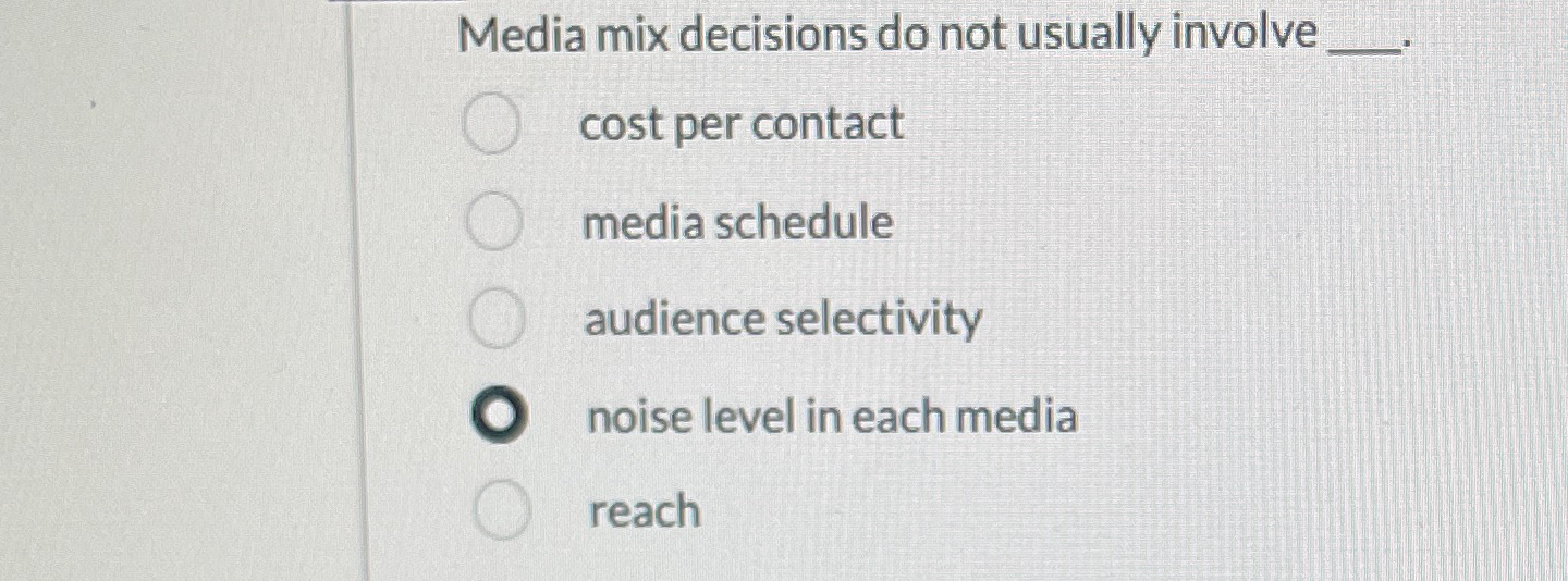 Solved Media mix decisions do not usually involvecost per | Chegg.com