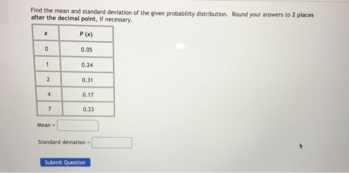 Solved Find the mean and standard deviation of the given | Chegg.com