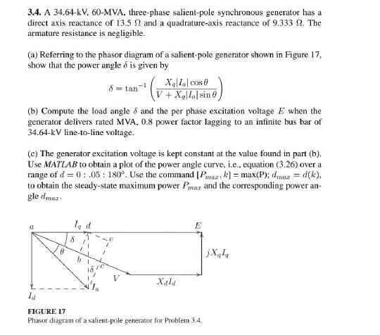 Go 3 4 A 34 64 Kv 60 Mva Three Phase Salient Chegg Com