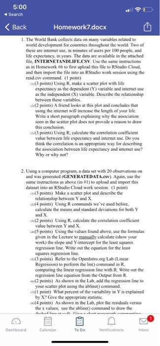 Solved 1. The World Bank collects data on many variables | Chegg.com