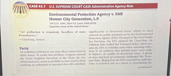 Solved Environmental Protection Agency V. EME Homer City | Chegg.com