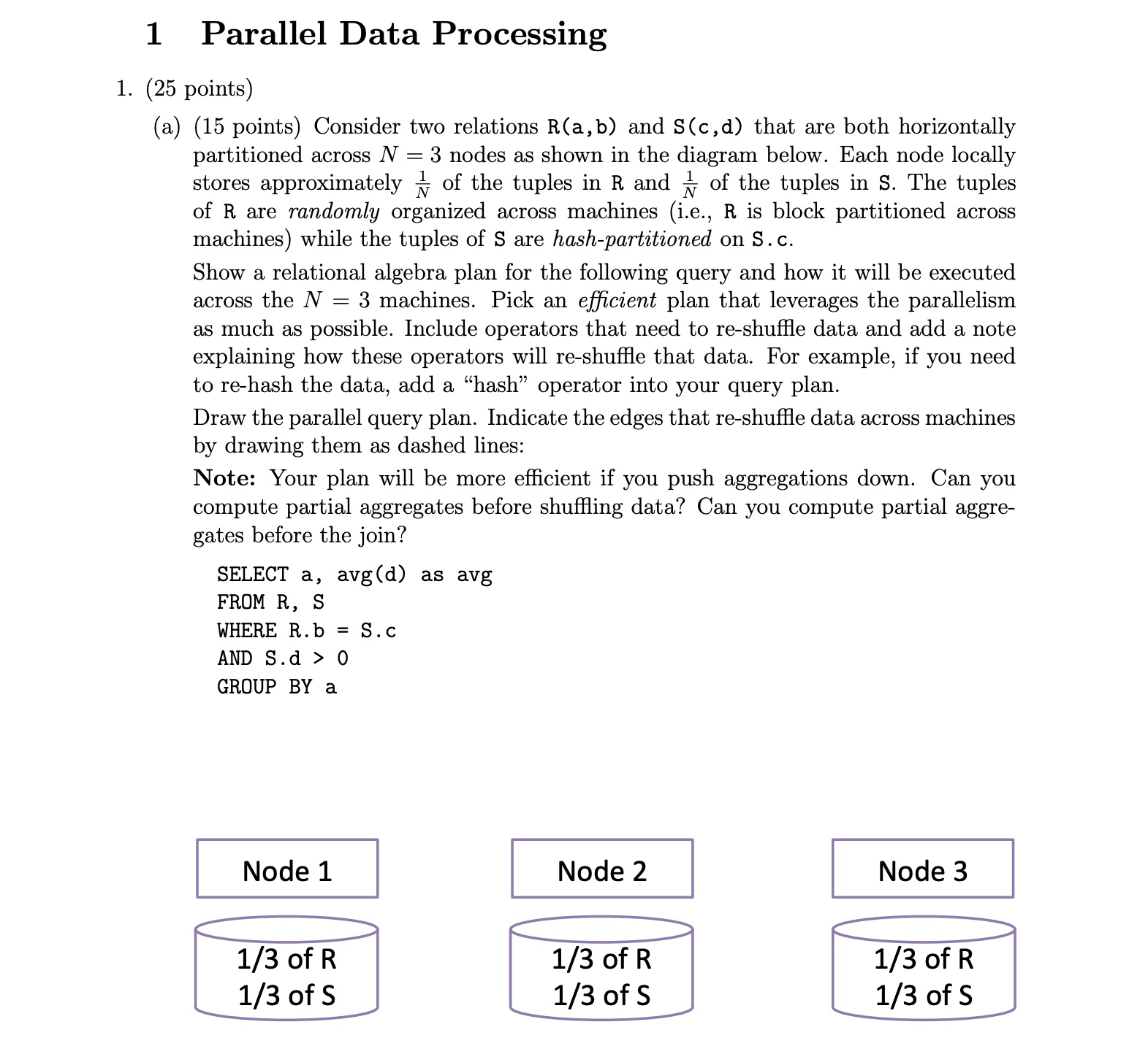 Parallel Data Processing 1. (25 ﻿points) (a) (15 | Chegg.com