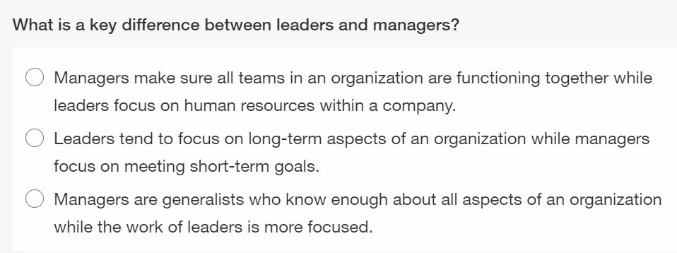 Solved What is a key difference between leaders and | Chegg.com