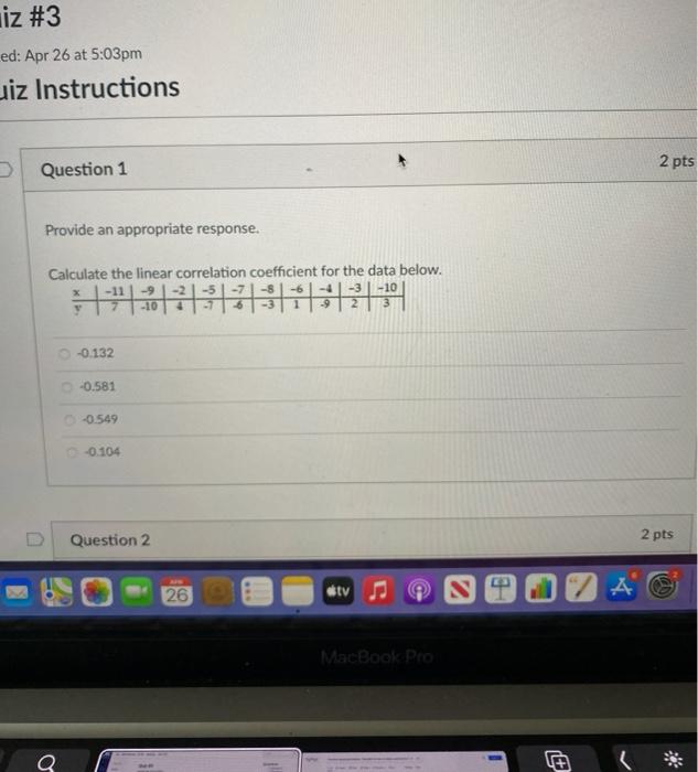 Solved iz #3 ed: Apr 26 at 5:03pm uiz Instructions Question | Chegg.com
