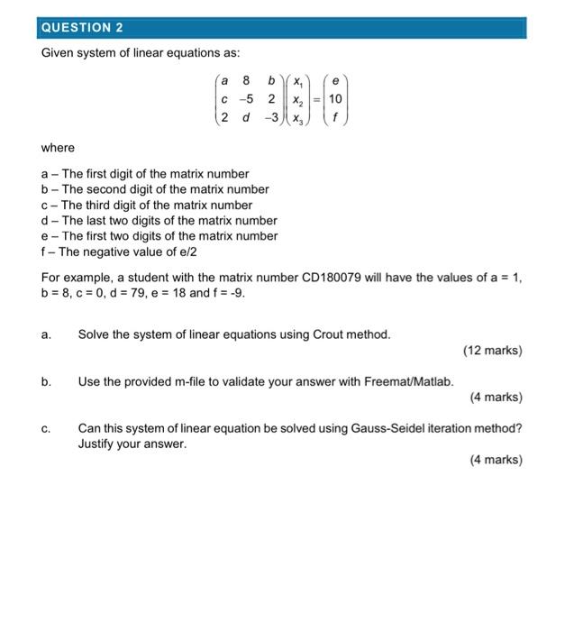Solved Given system of linear equations as: | Chegg.com