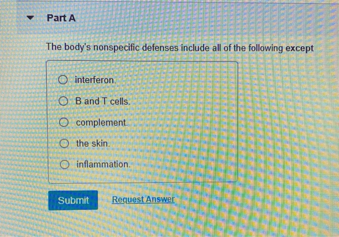 The Body's Nonspecific Defenses Include All Of The Following Except