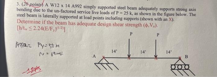 Solved 3 20 Points A W12 X 14 A992 Simply Supported Steel Chegg