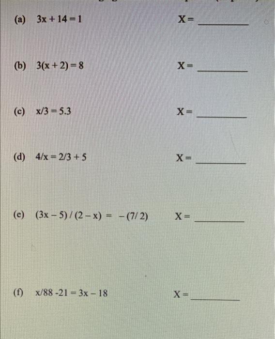 Solved Solve each of the following equations for "x". Show | Chegg.com