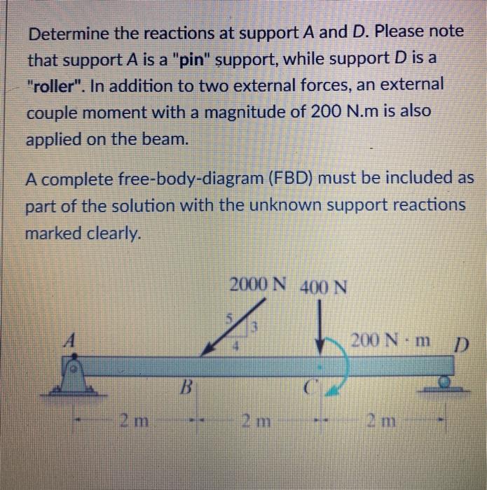 Solved Determine the reactions at support A and D. Please | Chegg.com
