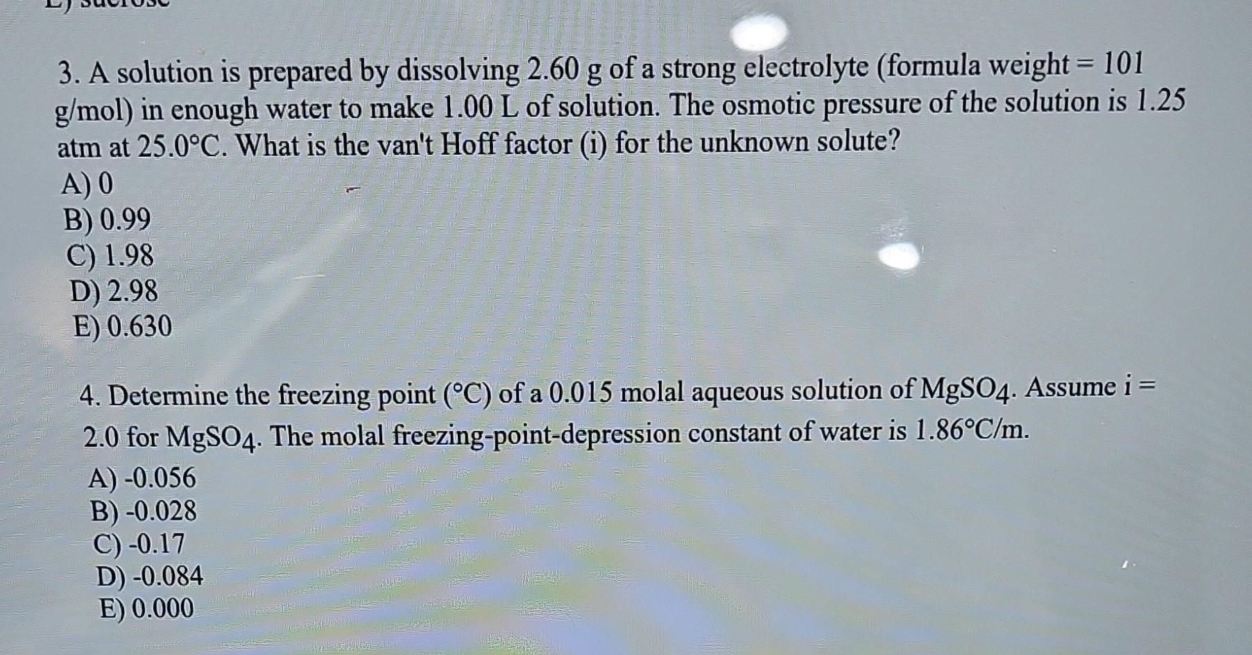 Solved 3. A solution is prepared by dissolving 2.60 g of a | Chegg.com
