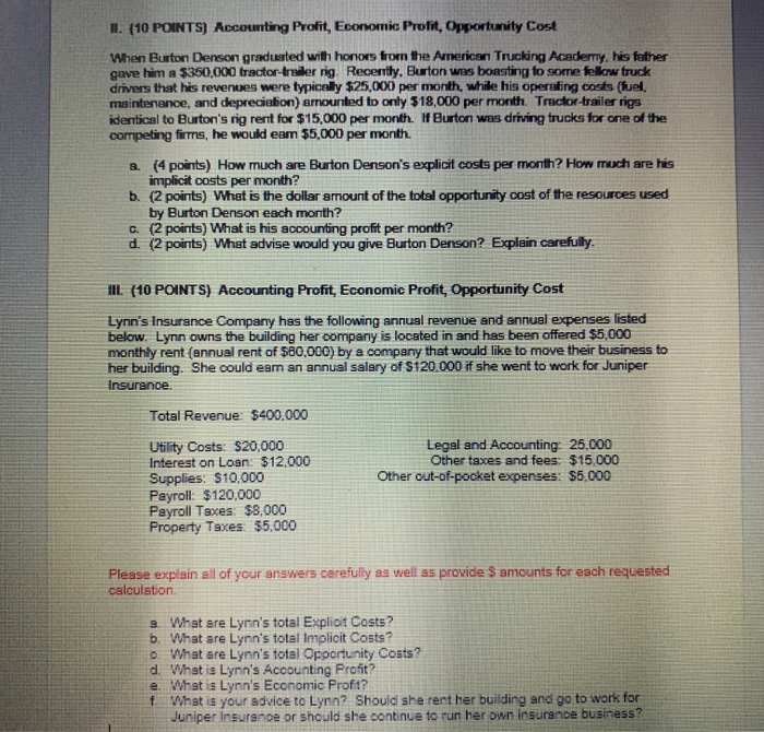 Solved II. 10 POINTS Accounting Profit Economic Profit Chegg